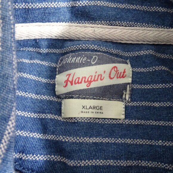 Johnnie-O Hangin Out Blue Striped Long Sleeve Henley Shirt Men Size XL Cotton - Picture 6 of 13